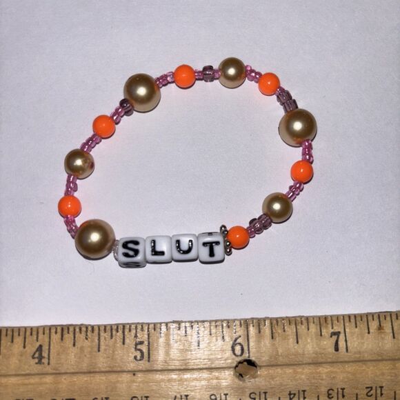 Multicolor “Sl*t” Bracelet Adult Humor Beaded Handmade Naughty Accessories - Picture 4 of 4
